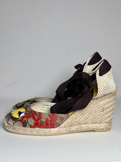 Khaki W Shoe Size 8 Coach Khaki Espadrille Women's Pre-owned, NWOT Wedges