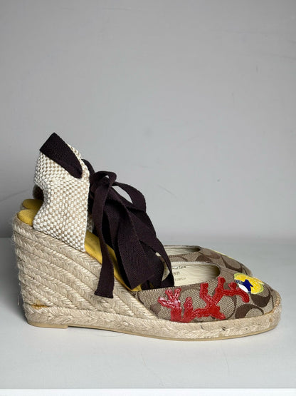 Khaki W Shoe Size 8 Coach Khaki Espadrille Women's Pre-owned, NWOT Wedges