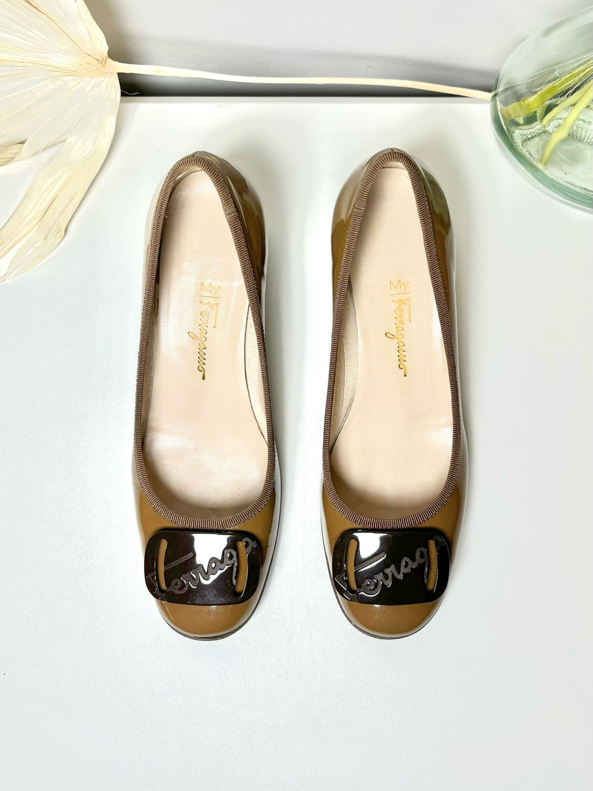 Brown W Shoe Size 8 Salvatore Ferragamo Brown Leather Patent Women's Heels
