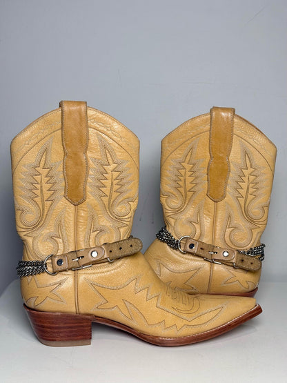 Neutrals W Shoe Size 8 The Old Gringo Neutrals Leather Ankle Chain Pre-owned Boots