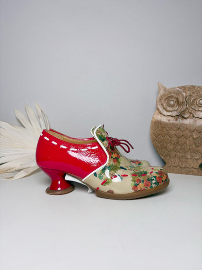 Red W Shoe Size 8.5 John Fluevog Red w/Floral Print Leather Patent Pump