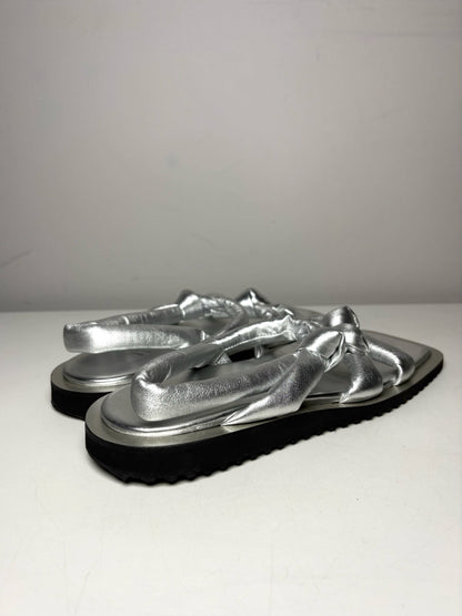 Metallic Silver W Size 37.5/38 (Estimated) Tibi Byron Metallic Silver Lambskin Pre-owned Flats