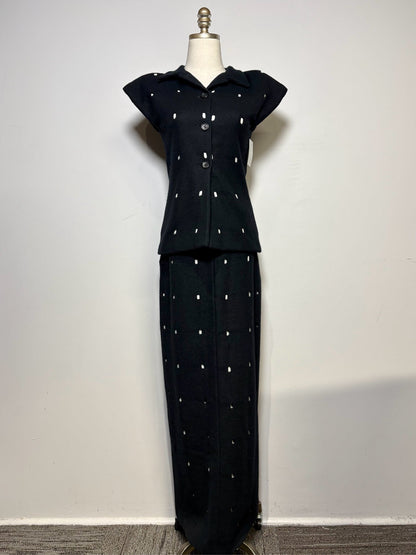 36 W Sz 36 Jil Sander Black Cutouts Wool w/Cotton Lining Skirt Pre-owned Vintage