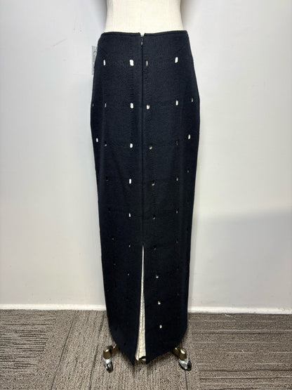 36 W Sz 36 Jil Sander Black Cutouts Wool w/Cotton Lining Skirt Pre-owned Vintage