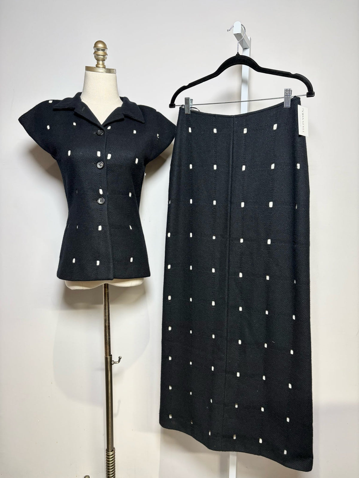 36 W Sz 36 Jil Sander Black Cutouts Wool w/Cotton Lining Skirt Pre-owned Vintage