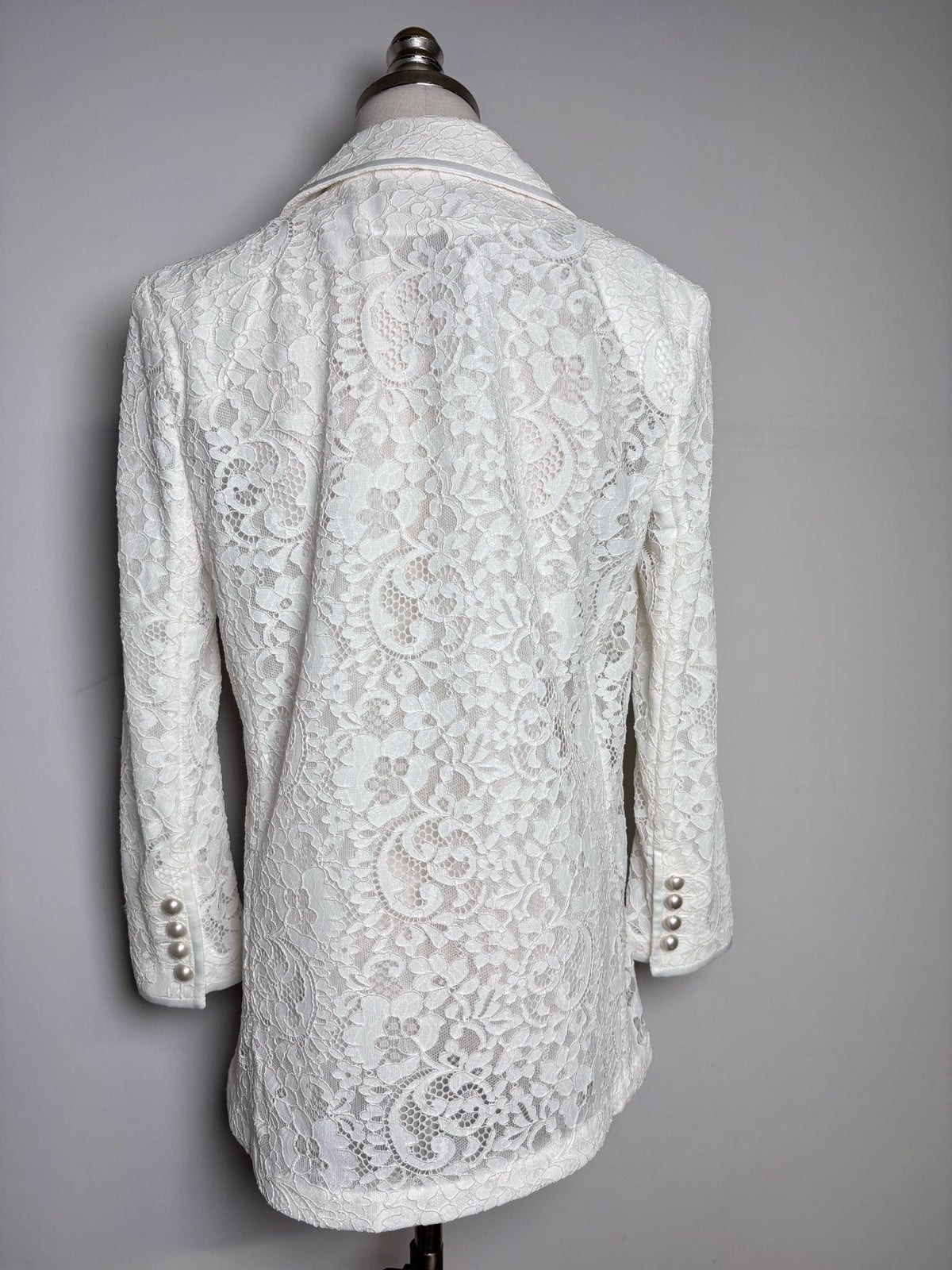 0 Women Size 0 Alice + Olivia Cream Lace Nylon Pearl Button Pre-owned Blazer