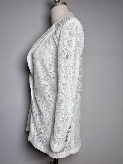 0 Women Size 0 Alice + Olivia Cream Lace Nylon Pearl Button Pre-owned Blazer