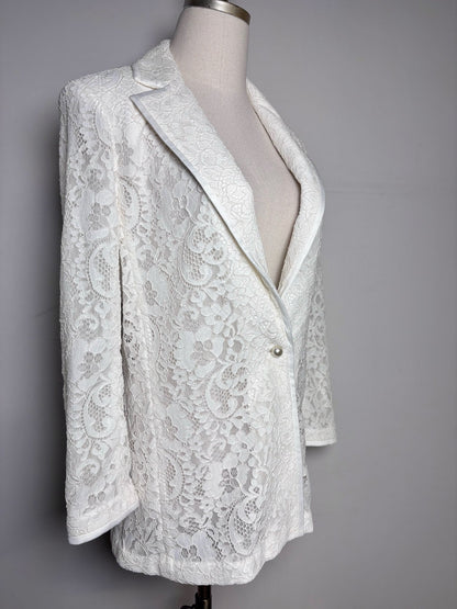 0 Women Size 0 Alice + Olivia Cream Lace Nylon Pearl Button Pre-owned Blazer