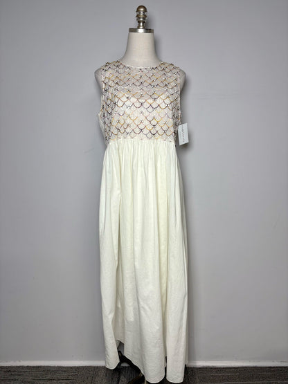1 (2 - 4 US) Women Size 1 (2 - 4 US) Megan Park Cream Scalloped Pure Cotton Pre-owned Dress