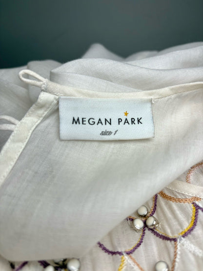 1 (2 - 4 US) Women Size 1 (2 - 4 US) Megan Park Cream Scalloped Pure Cotton Pre-owned Dress