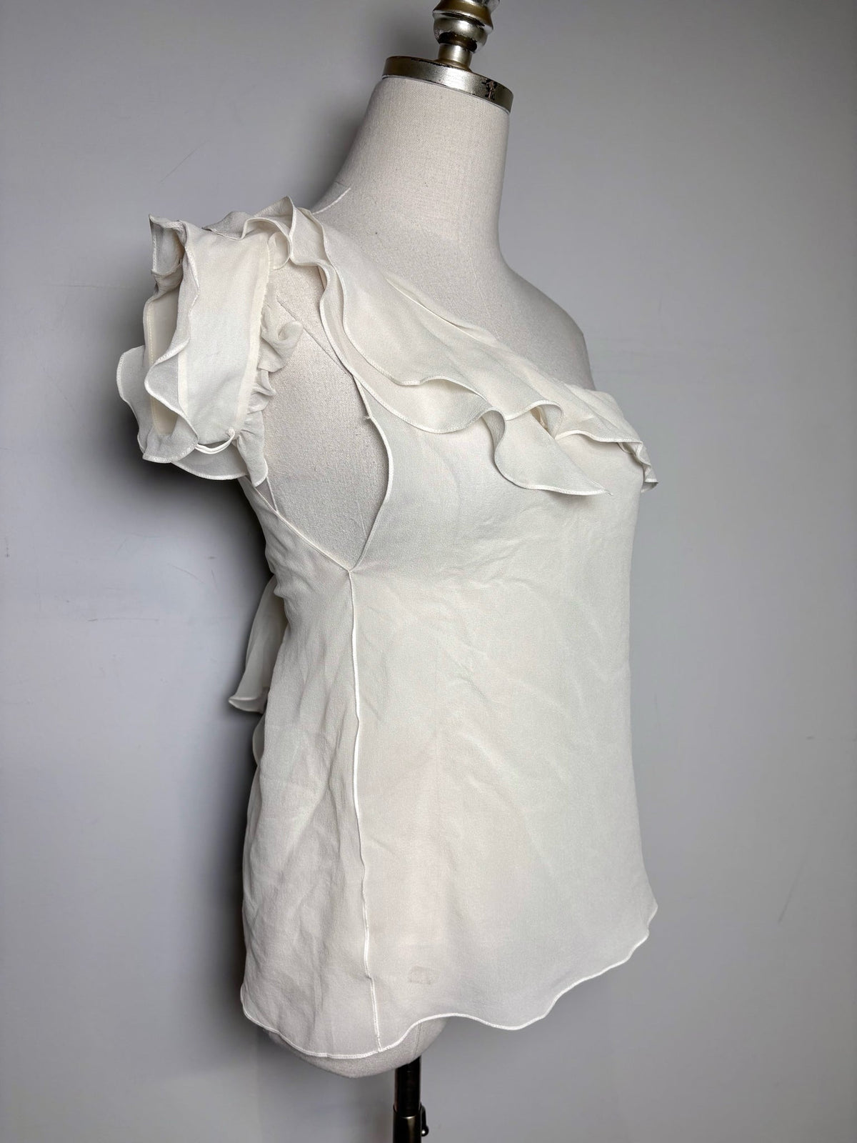 10 Women Size 10 Emilio Pucci Ivory One-shoulder Ruffled High Neck NWT Top