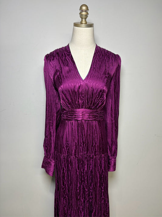 10 Large Women Size 10 (L) Diane von Furstenberg Purple Shiny Pre-Owned Tiered Maxi Dress