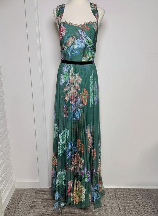 10 Women Size 10 Marchesa Notte Hunter Green Floral Gown