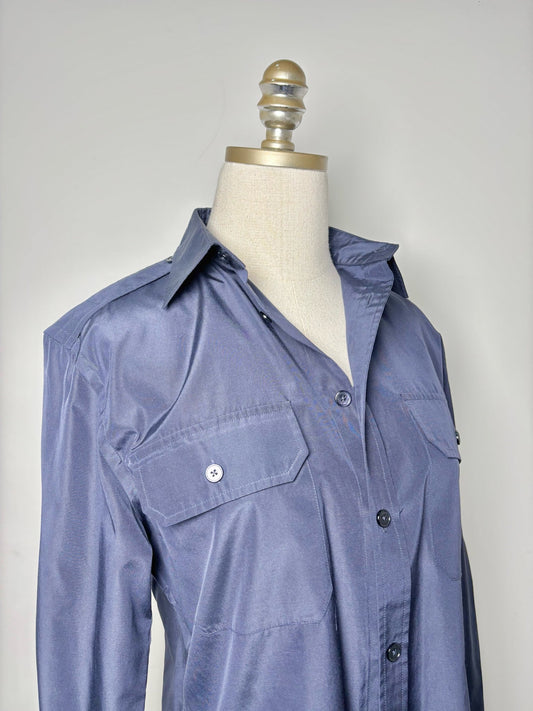 10 Women Size 10 Ralph Lauren Black Label Navy Blue Solid Cotton, Silk Shirt