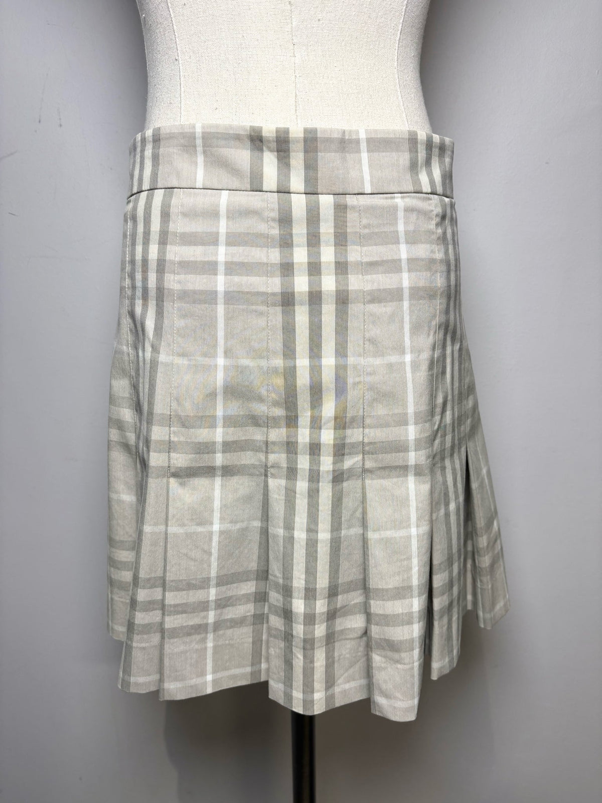 12 Women Size 12 Burberry Brit Gray Check Print Cotton Pre-owned Mini Skirt