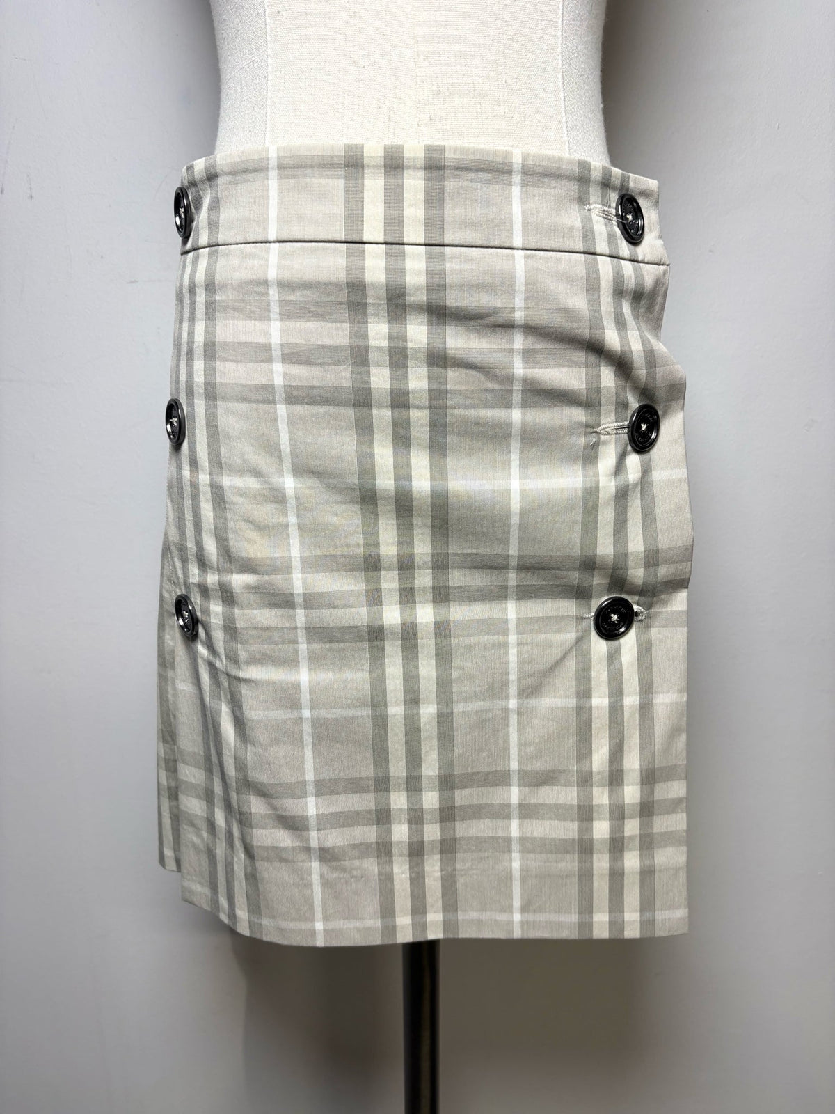 12 Women Size 12 Burberry Brit Gray Check Print Cotton Pre-owned Mini Skirt