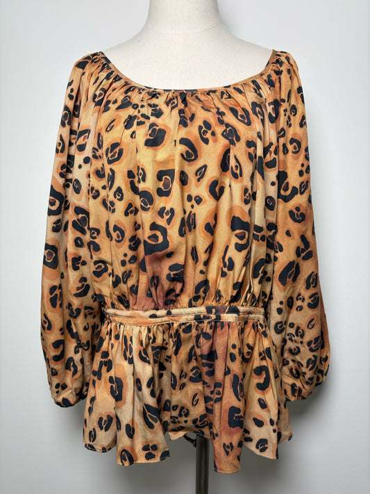 16 Women Size 16 Mara Hoffman Brown, Black Cheetah Animal Tencel NWT Blouse