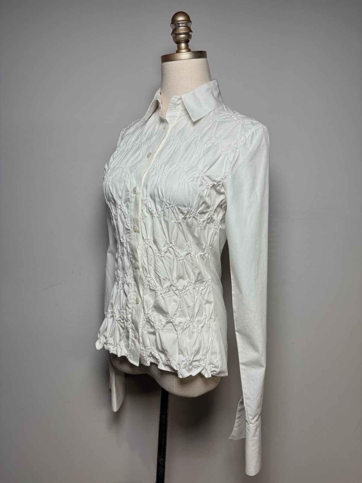 2 Women Size 2 Anne Fontaine White Pintuck Pure Cotton Pre-Owned Fitted Shirt