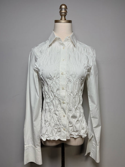 Women Size 2 Anne Fontaine White Pintuck Pure Cotton Pre-Owned Fitted Shirt - VIDA STYLE SHOP