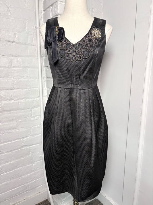 2 Women Size 2 Carmen Marc Valvo Black Solid Acetate Blend Pre-owned Dress