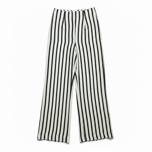 2 Women Size 2 St. Agni White & Black Striped Linen Cotton Blend Pre-Owned Wide-Leg Pants
