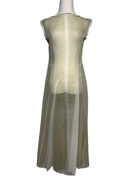 3 (L) Women Size 3 (L) Yohji Yamamoto Sage Green Iridescent Sheer Vintage Dress