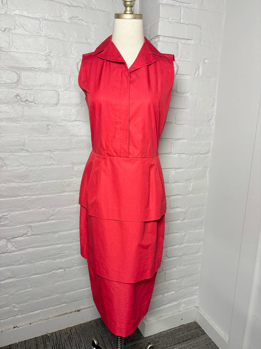 36 (2) Women Size 36 (2) Jil Sander Red Solid 100% Cotton Vintage Pre-owned Dress