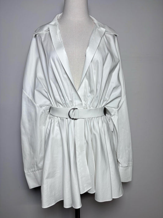 38 (M) Women Size 38 (M) Norma Kamali White Solid 100% Cotton Pre-owned Dress