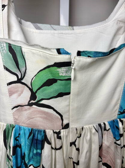 4 Women Size 4 Aje White Floral/Botanical Print Cotton Pre-owned Midi Dress