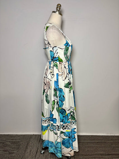 4 Women Size 4 Aje White Floral/Botanical Print Cotton Pre-owned Midi Dress