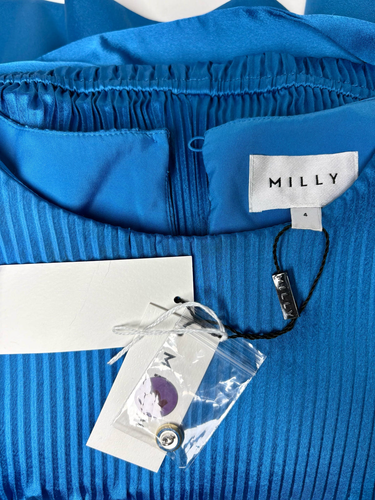 4 Women Size 4 Milly Blue Plisse/Pleated Polyester Women's NWT Dress