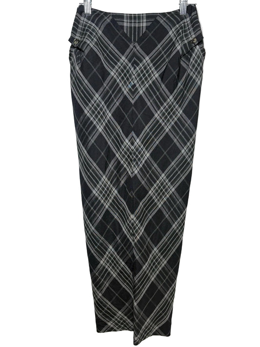 4 Women Size 4 Roland Mouret Black & Gray Plaid Pre-Owned High-Waist Midi Skirt