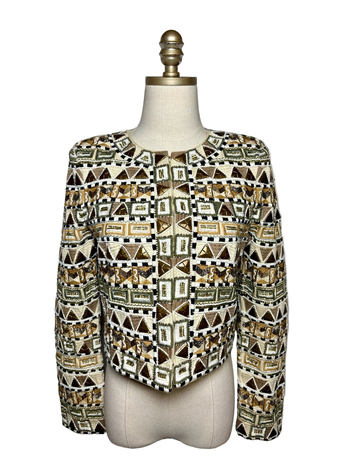 4 Women Size 4 Veronica Beard Daryl Beige Multi-Color Beaded Pure Cotton NWT Pre-Owned Jacket