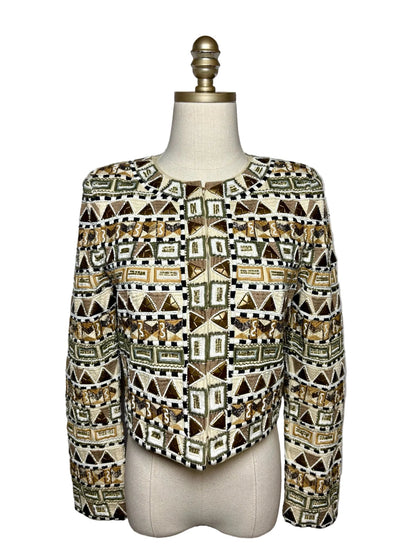4 Women Size 4 Veronica Beard Daryl Beige Multi-Color Beaded Pure Cotton NWT Pre-Owned Jacket