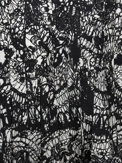 40 (0 - 4 US) Women Size 40 Authentic Prada Black & White Scribble Print Pure Silk Vintage Pre-Owned Mini Skirt