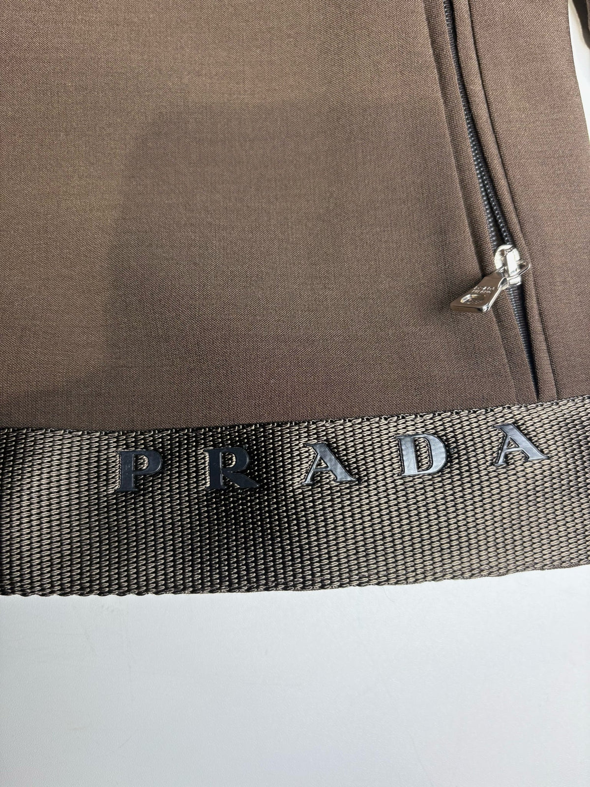 40 (S US) Women Size 40 (US S) Prada Brown Wool Blend Pre-Owned Embroidered Logo Bomber Jacket