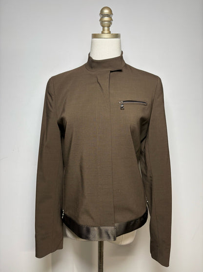 40 (S US) Women Size 40 (US S) Prada Brown Wool Blend Pre-Owned Embroidered Logo Bomber Jacket