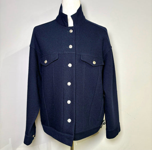 42 Women Size 42 Bruno Manetti Blue Solid Wool Cropped Blazer