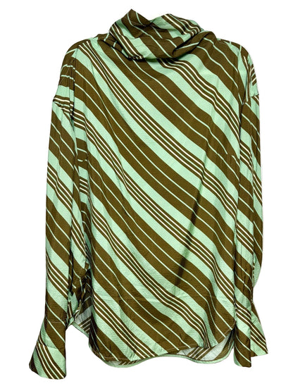 42 Women Size 42 Christian Wijnants Olive Mint Stripe Silk Blend Pre-Owned Blouse