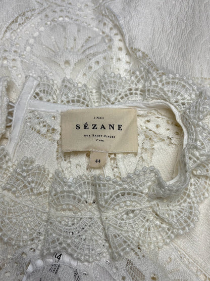 44 Women Size 44 Sézane Bianca White Lace Cotton Blend Pre-Owned Blouse