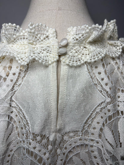 44 Women Size 44 Sézane Bianca White Lace Cotton Blend Pre-Owned Blouse