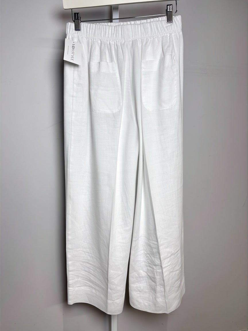 46 (10, US) Women Size 46 (10, US) Rosso35 White Solid Pure Linen Women's Pants