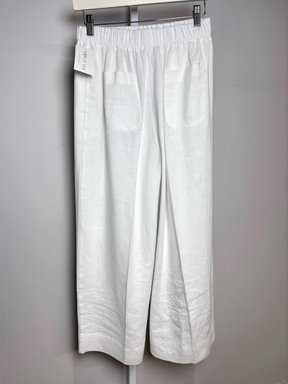 46 (10, US) Women Size 46 (10, US) Rosso35 White Solid Pure Linen Women's Pants