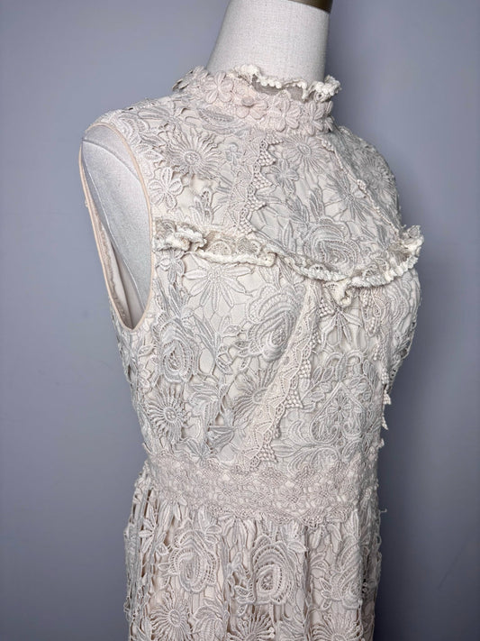 6 Women Size 6 Anna Sui Cream Lace Maxi Sleeveless Dress