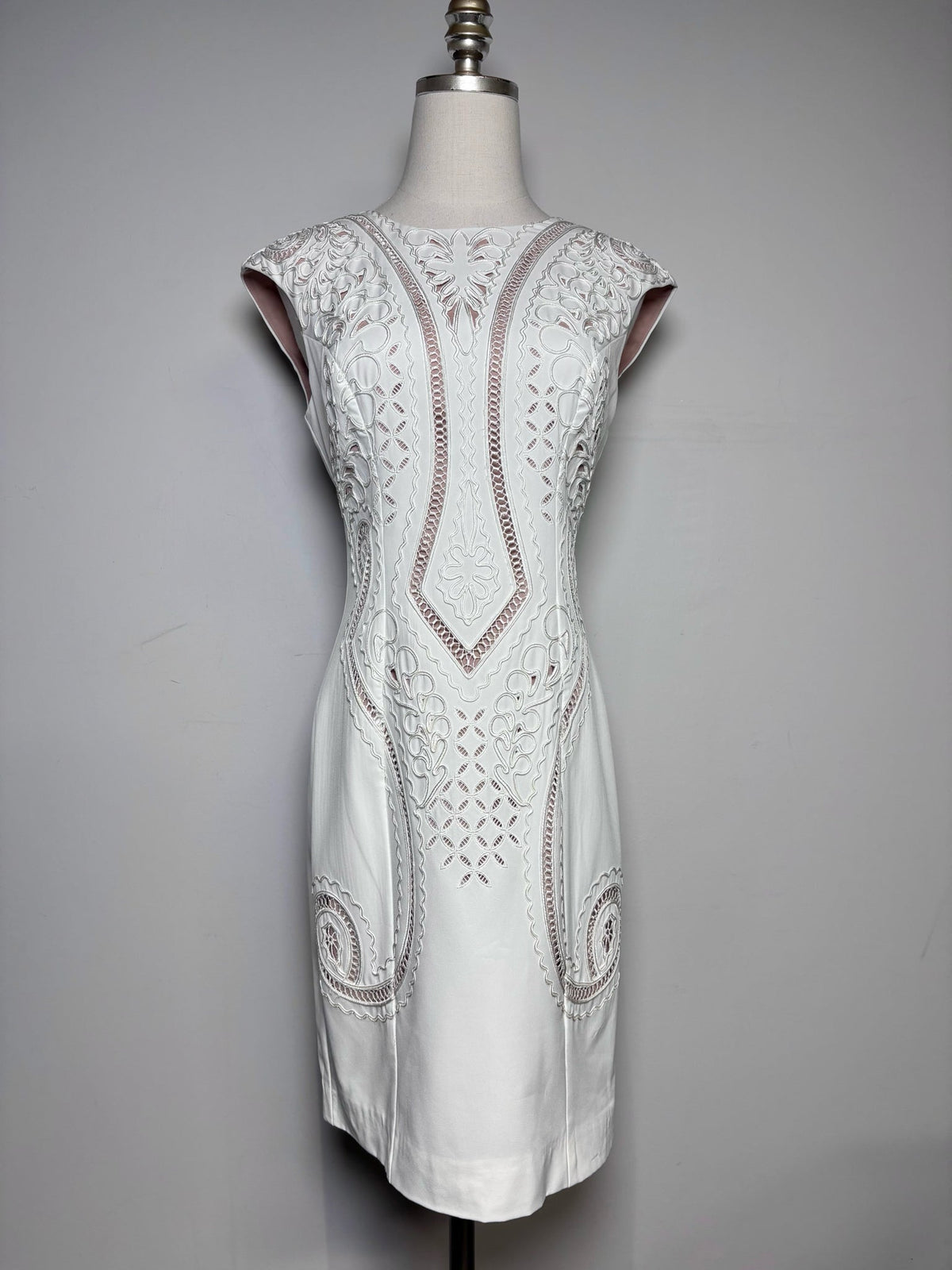 6 Women Size 6 Karen Millen Cream Embellished Women's Polyester Pre-owned Dress