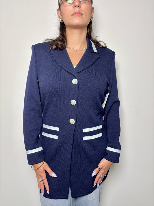 6 Women Size 6 St. John Blue Solid Wool Jacket