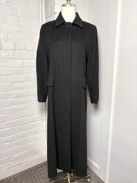 6P Women Size 6P Albert Nipon Black Solid Cashmere, Wool Coat