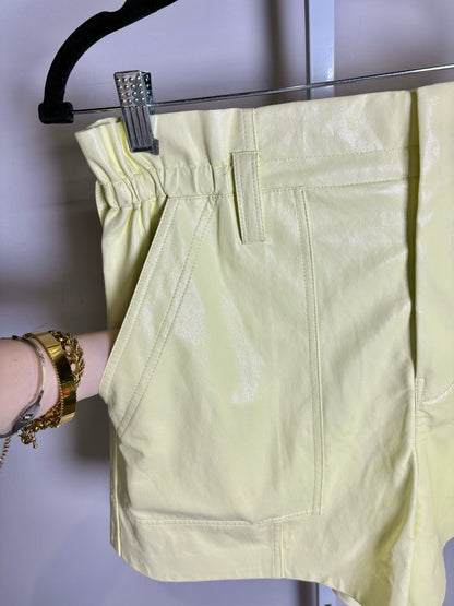 8 (M) Women Size 8 (M) ALC Yellow Vegan Leather Wide Leg Shorts