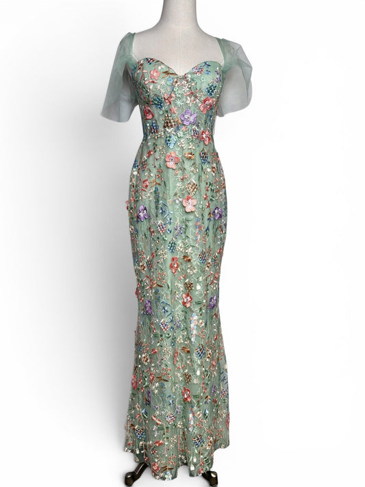 8 Women Size 8 MacDuggal Green Floral Women's NWT, Pre-owned Gown