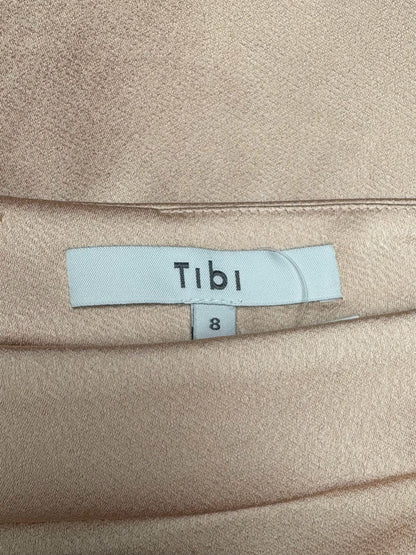 8 Women Size 8 Tibi Peach Sheen Asymmetric Slit Pre-Owned Midi Skirt